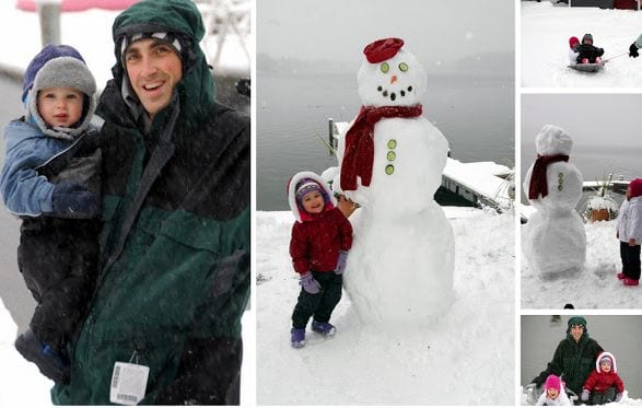 Huge Snowman by the Lake